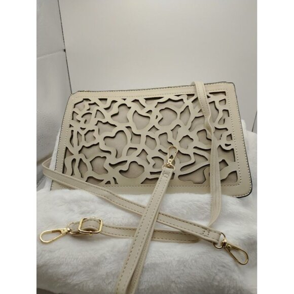 Herbosa Beige Cutout Handbag Purse Crossbody Clutch Adjustable Strap - Picture 2 of 11